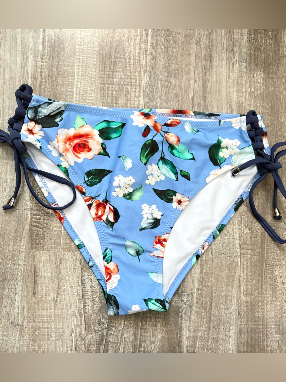 Cupshe Blue Floral Tie-Side Bikini Bottom